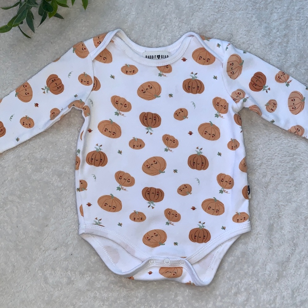 Rabbit + Bear Pumpkins Onesie EUC 6-9M Organic Cotton